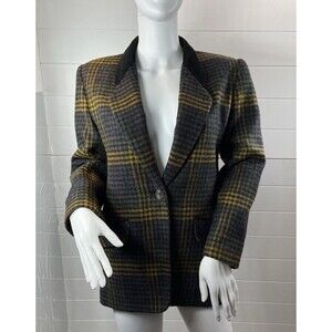 Tartan Plaid Wool Blazer Sport Coat 2 Womens Y2K Yellow/Black Clueless Preppy
